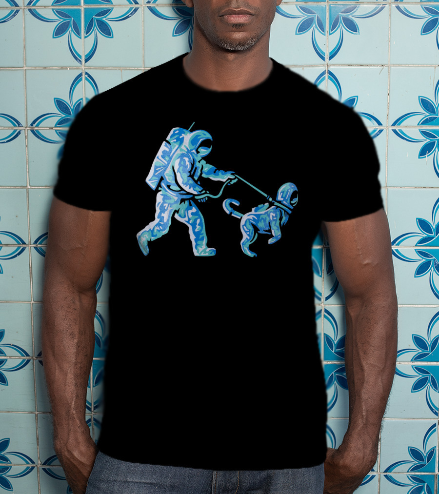 Merch Moon Man Walking Dog In Neon T-Shirt