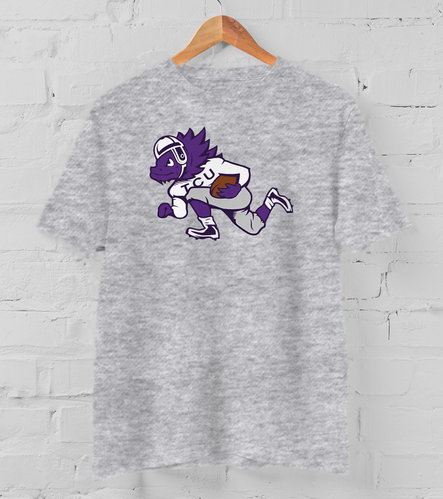 Running Horned Frog TCU Football Player In Purple And White Jersey T-Shirt