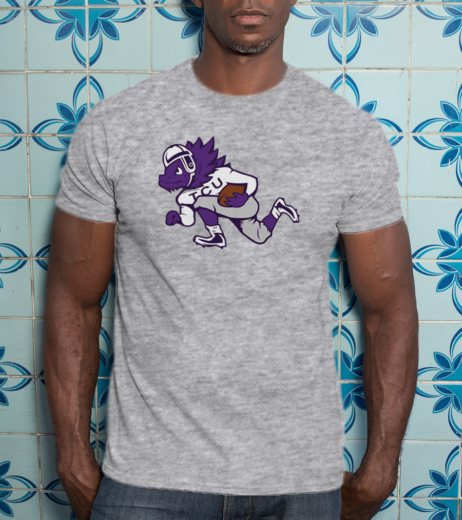 Running Horned Frog TCU Football Player In Purple And White Jersey T-Shirt
