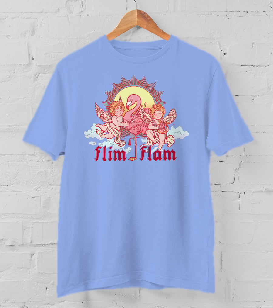 Albertsstuff Flim Flam Flamingo Cherubs Sun Cloud T-Shirt