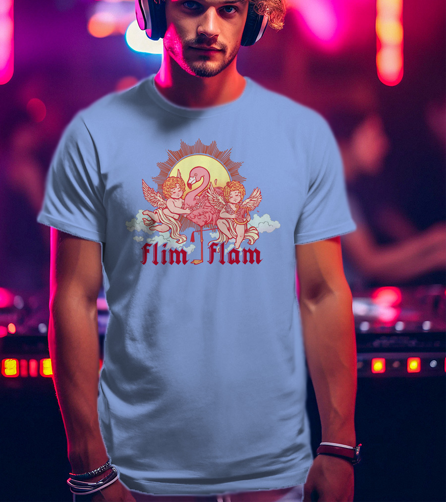 Albertsstuff Flim Flam Flamingo Cherubs Sun Cloud T-Shirt