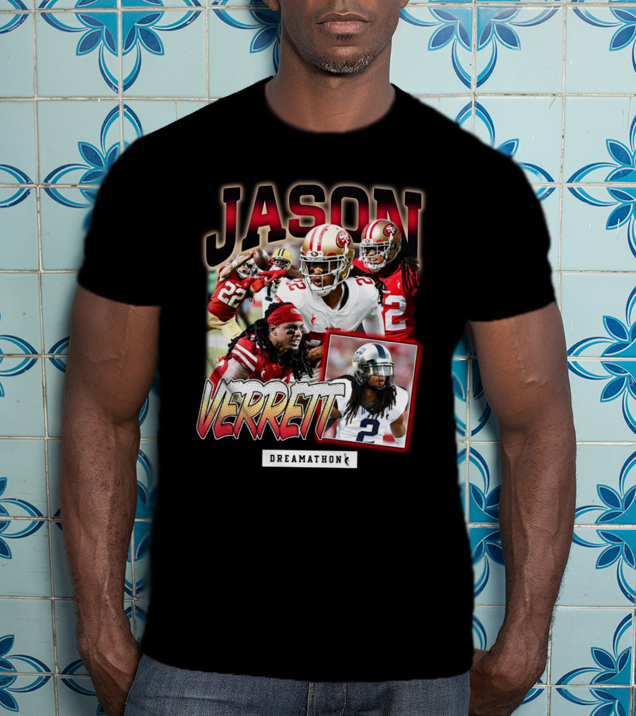 Jason Verrett Dreamathon San Francisco Football Collage T-Shirt