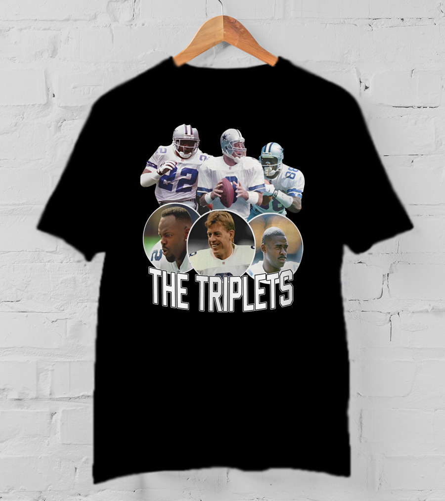 Dak Prescott The Triplets Emmitt Smith Troy Aikman Michael Irvin Dallas Cowboys Legends T-Shirt