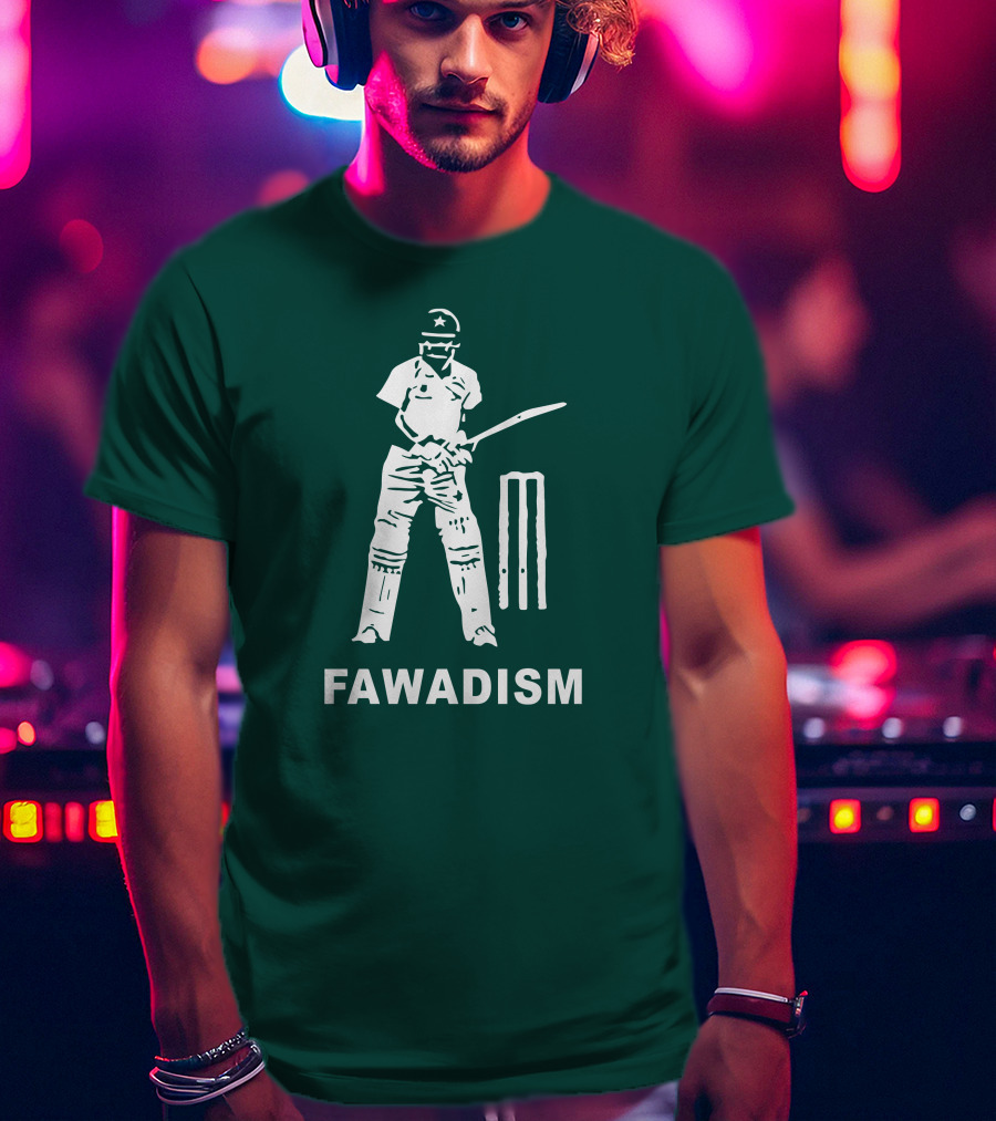 Cricketer Fawadism With Batting Icon And Star Cap T-Shirt