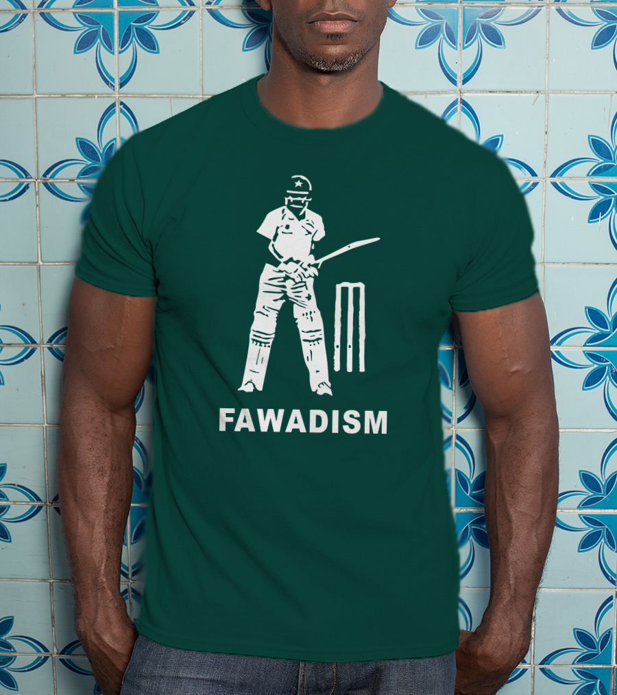 Cricketer Fawadism With Batting Icon And Star Cap T-Shirt