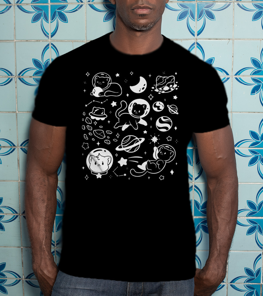 Helloapparel Space Cat Astronauts With Planets And Stars T-Shirt