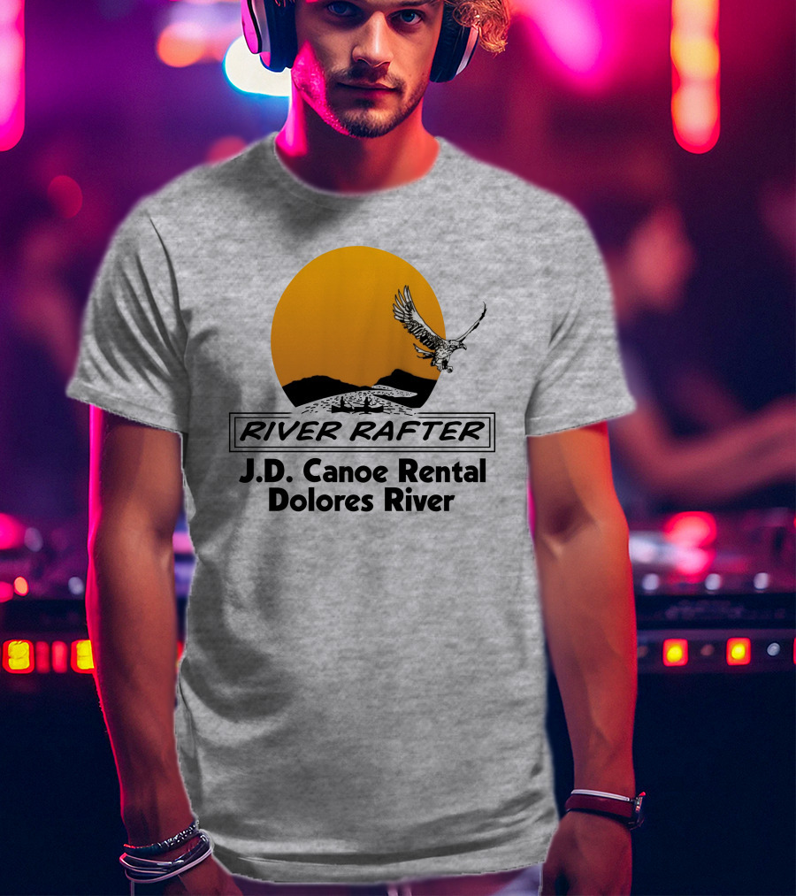 River Rafter J.D. Canoe Rental Dolores River Eagle Sunset T-Shirt