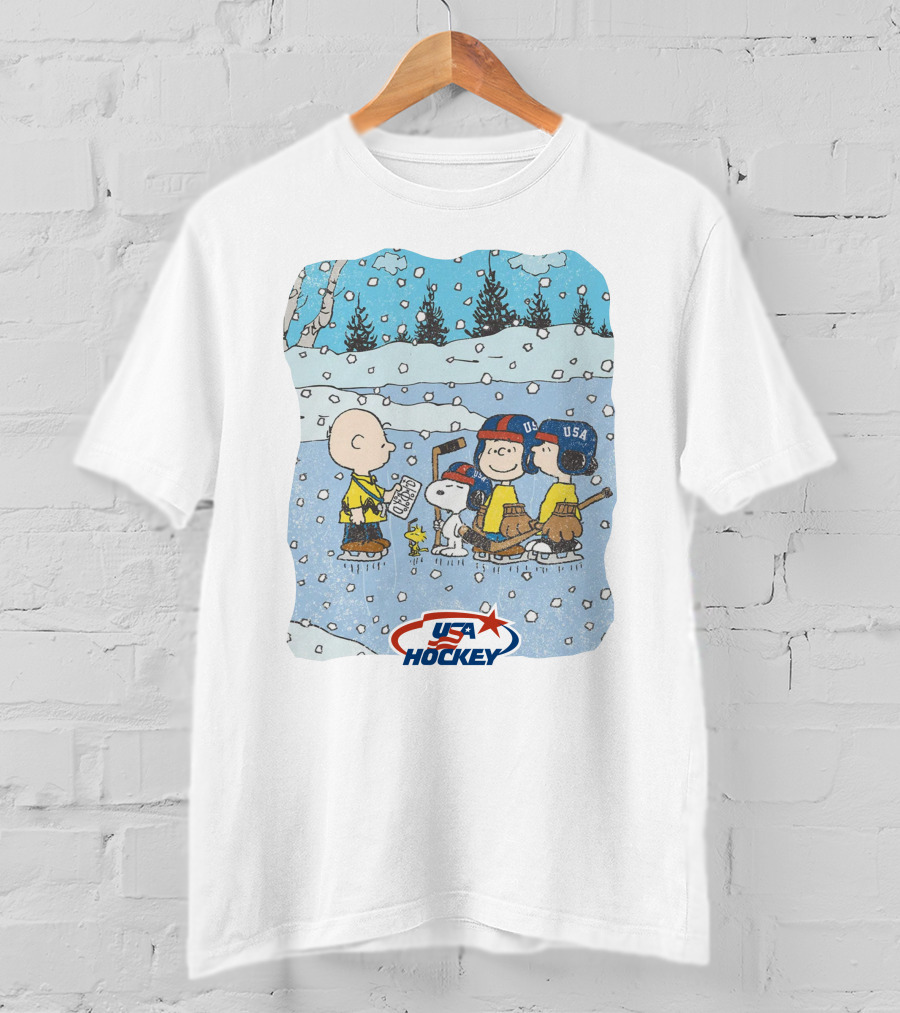 Nola Foxhky Streaker Sports X Peanuts USA Hockey Charlie Brown And Friends Ice Skating T-Shirt