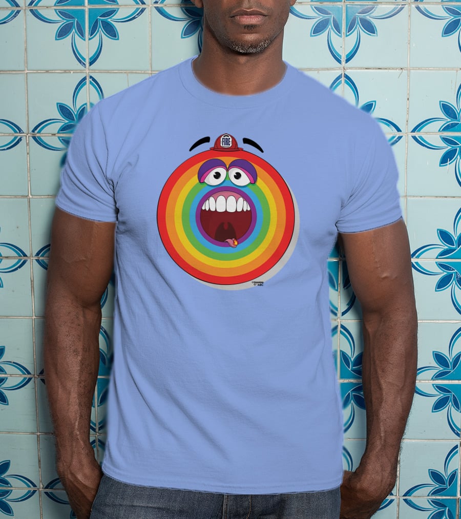 Firefighter Rainbow Face With Comic Mouth By Ernest Doty T-Shirt