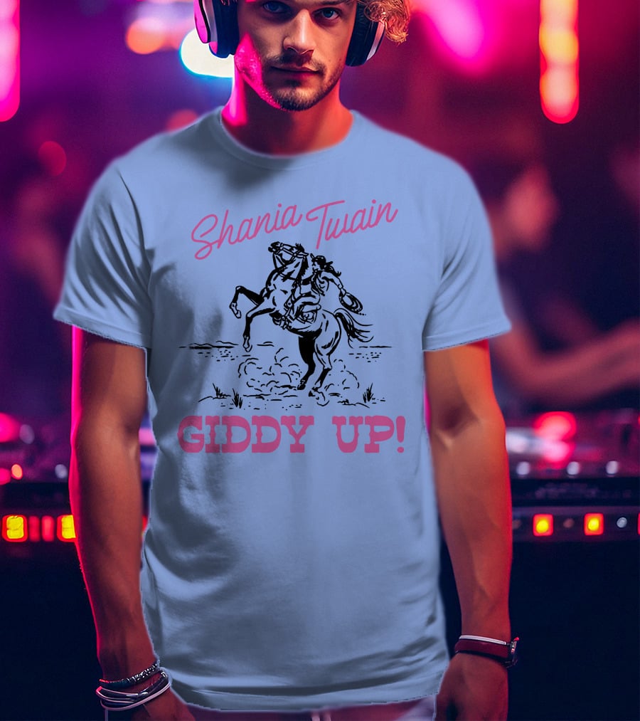Shania Twain Giddy Up Riding Horse Sketch T-Shirt