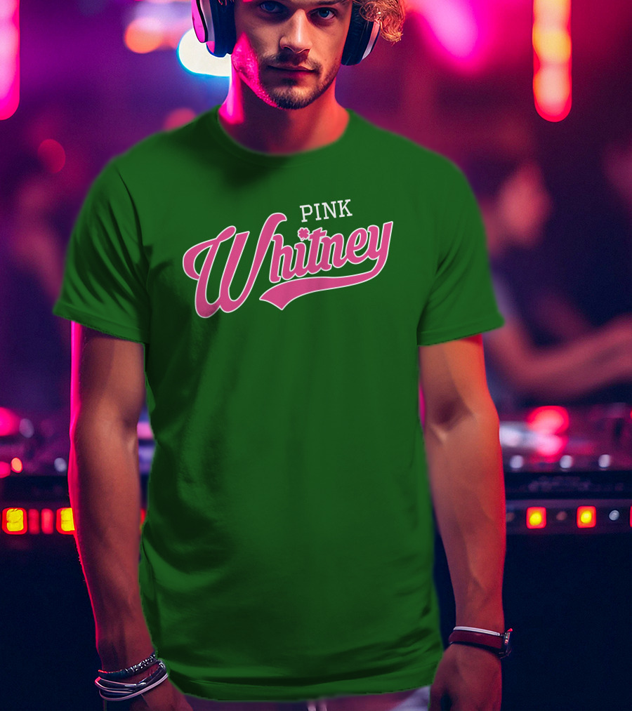 Pink Whitney Retro Bold Script Green Background T-Shirt