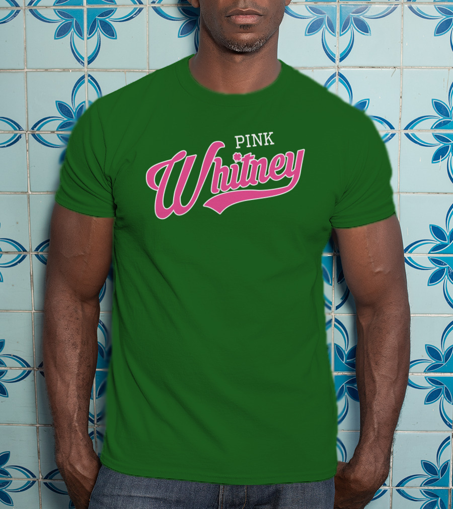 Pink Whitney Retro Bold Script Green Background T-Shirt