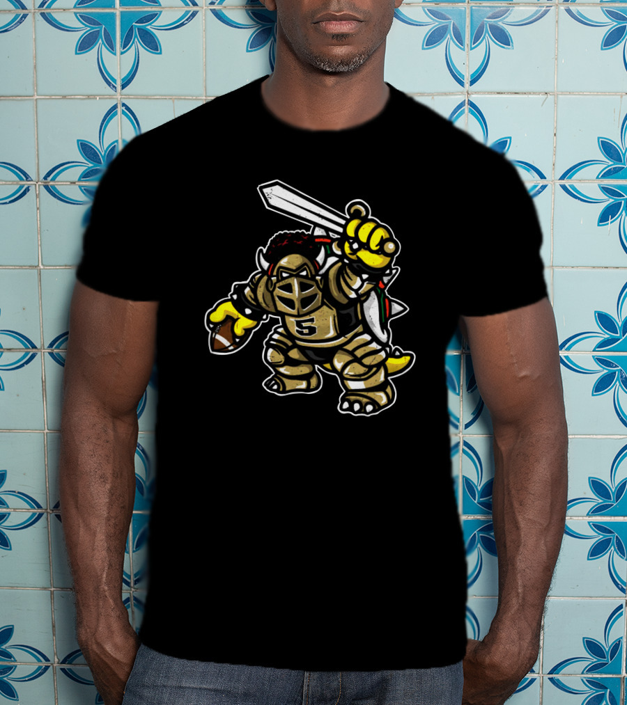 Isaiah Bowser Toon Character With Football And Sword T-Shirt