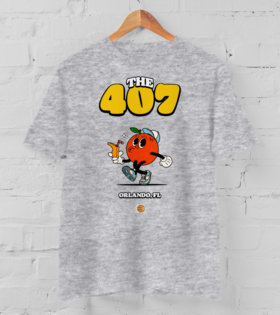 THE 407 Orlando FL Basketball Orange Character T-Shirt