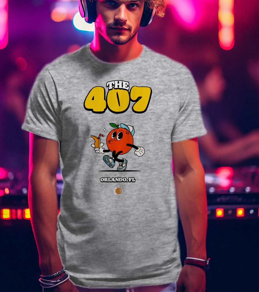 THE 407 Orlando FL Basketball Orange Character T-Shirt