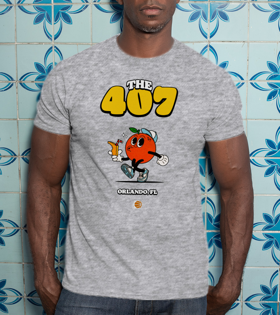 THE 407 Orlando FL Basketball Orange Character T-Shirt
