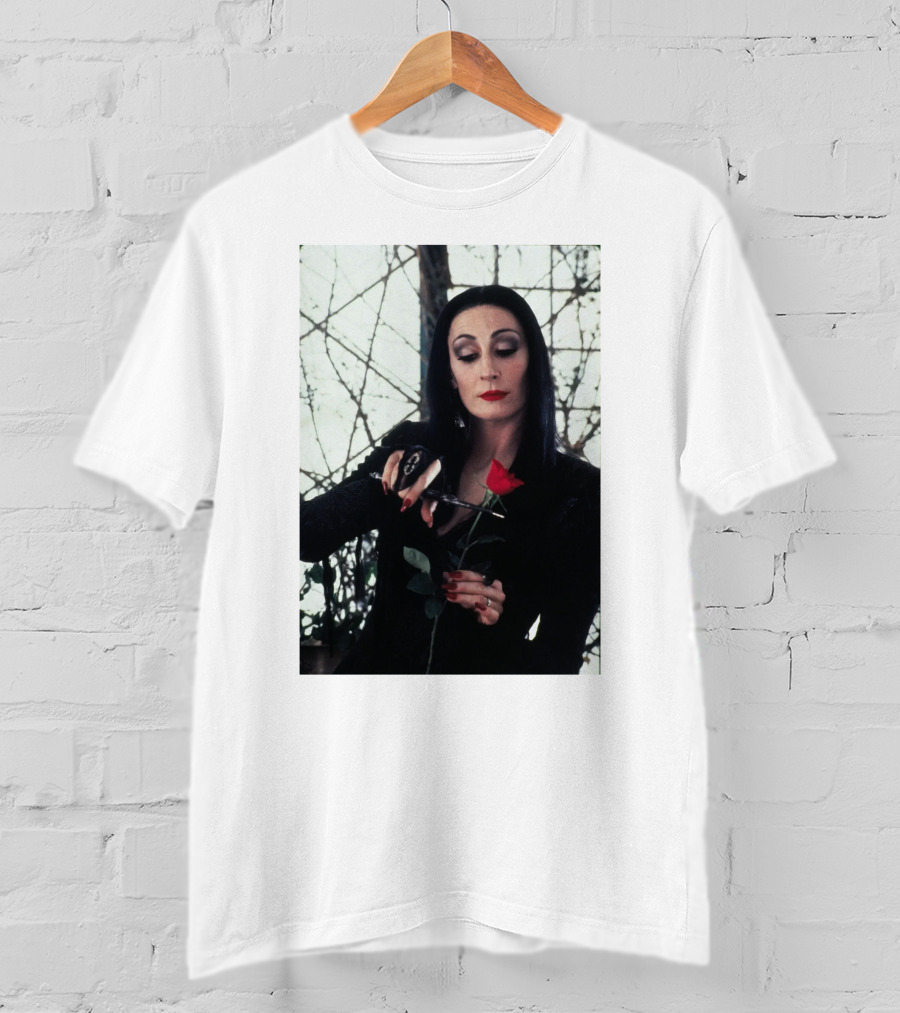 Morticia Addams Anjelica Huston Cutting Rose Scene T-Shirt