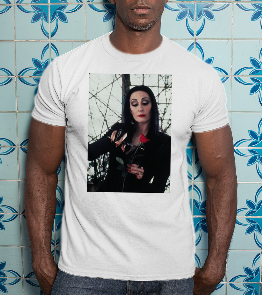 Morticia Addams Anjelica Huston Cutting Rose Scene T-Shirt