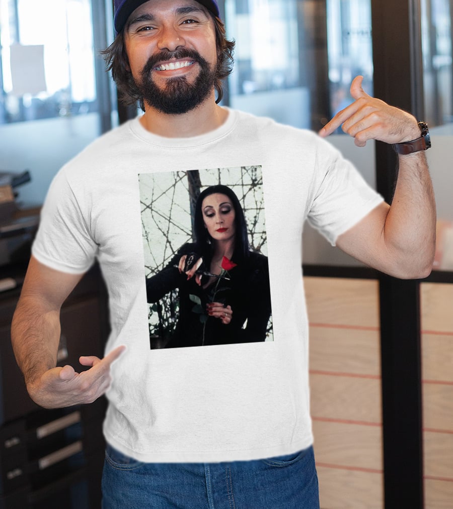 Morticia Addams Anjelica Huston Cutting Rose Scene T-Shirt