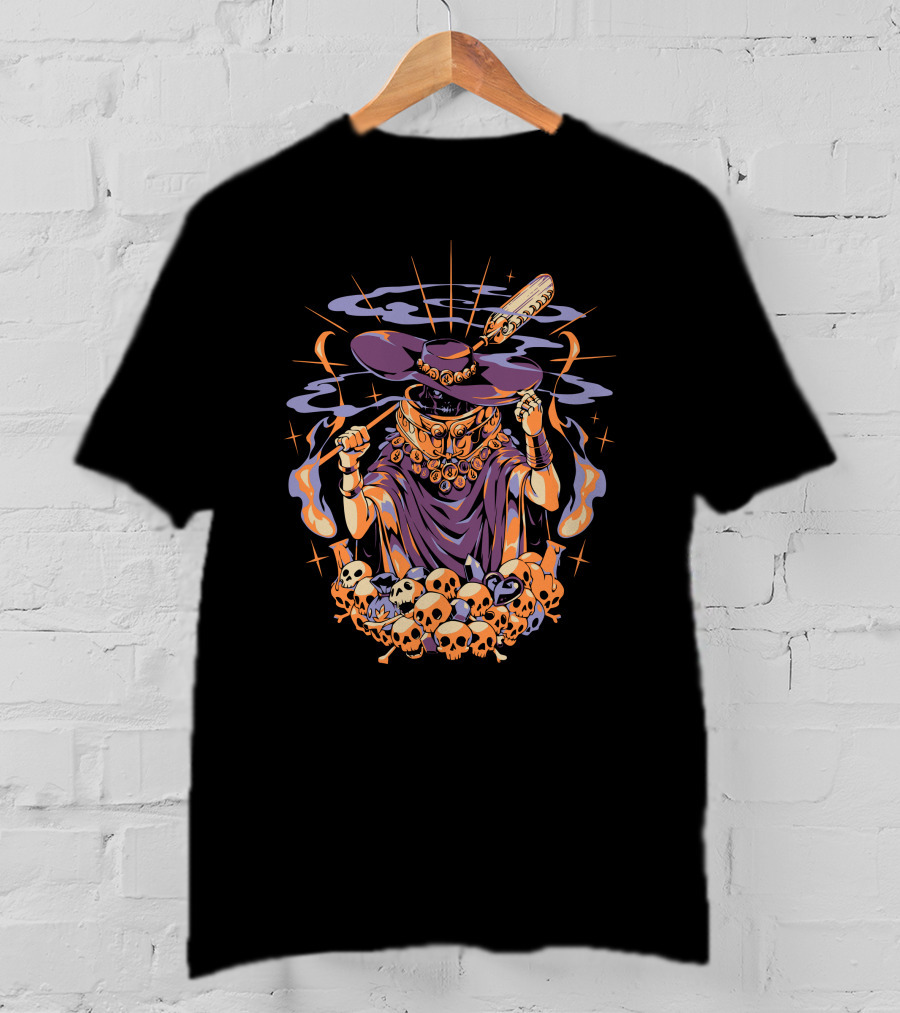 The Stygian Boatman Purple Robe Skull Collection With Feather Hat T-Shirt
