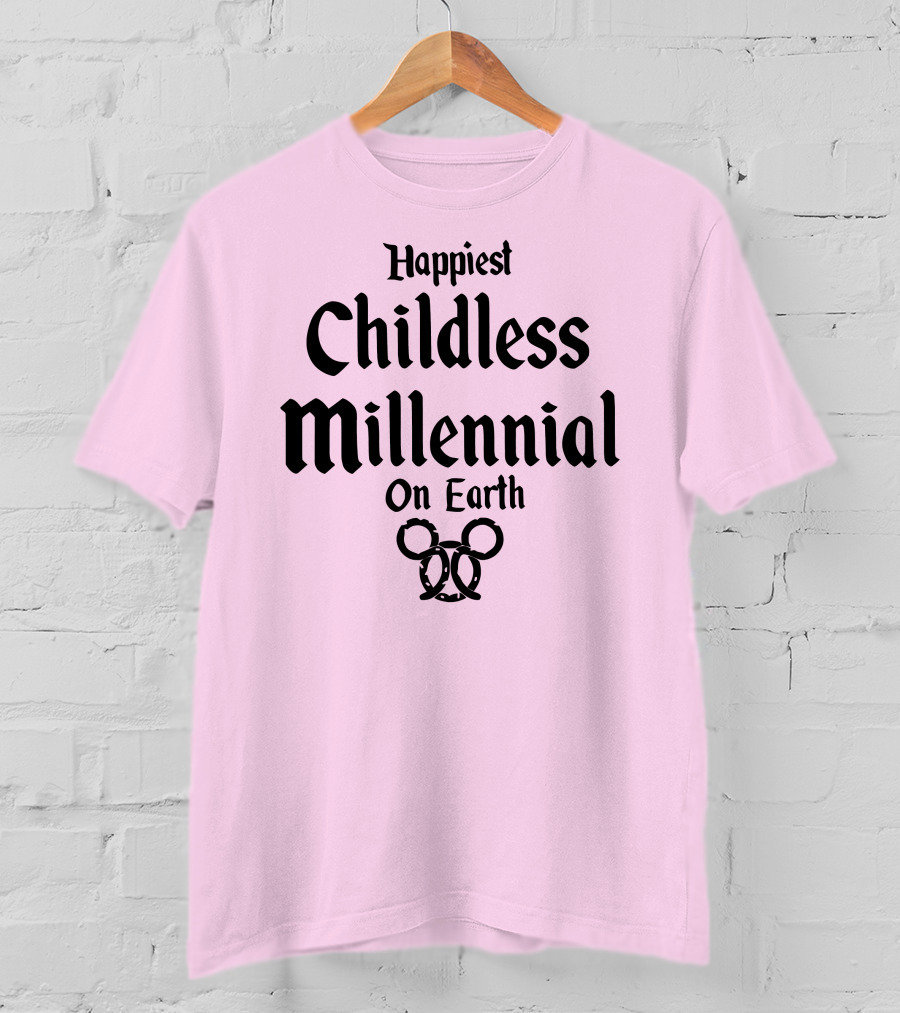 Happiest Childless Millennial On Earth With Minimalistic Disney Mickey Mouse Ears T-Shirt