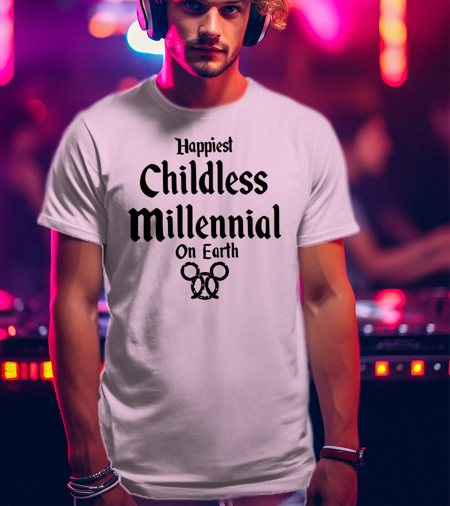 Happiest Childless Millennial On Earth With Minimalistic Disney Mickey Mouse Ears T-Shirt