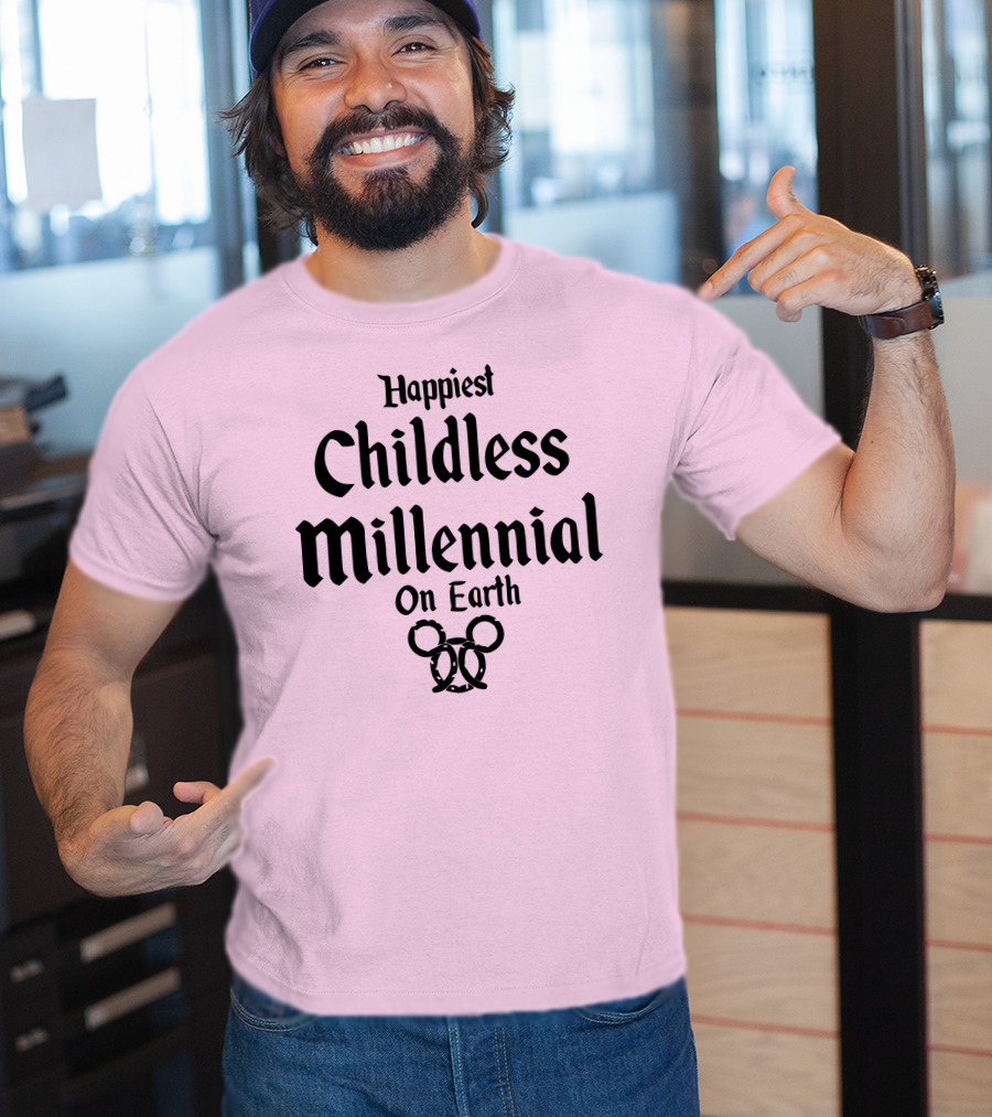 Happiest Childless Millennial On Earth With Minimalistic Disney Mickey Mouse Ears T-Shirt