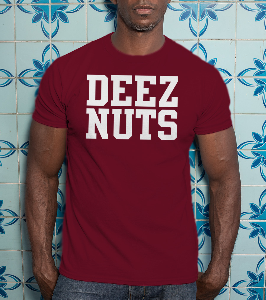DEEZ NUTS Text Bold White On Dark T-Shirt