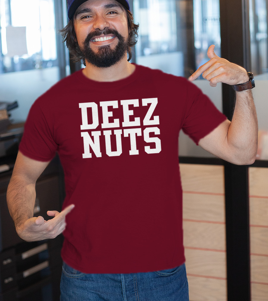 DEEZ NUTS Text Bold White On Dark T-Shirt