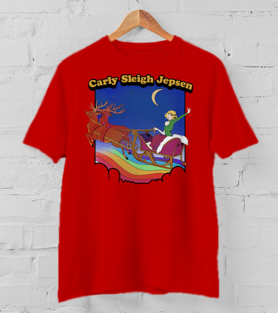 Carly Sleigh Jepsen Christmas Reindeer Sleigh Adventure Under Moonlit Sky T-Shirt