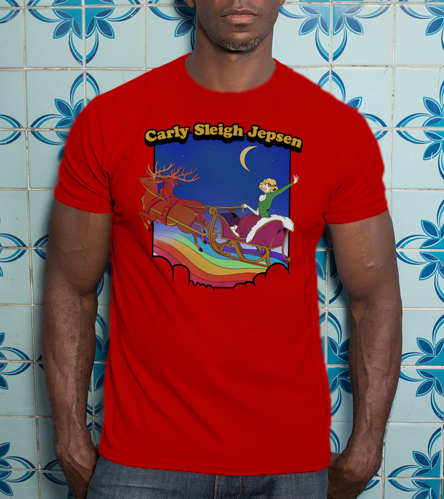 Carly Sleigh Jepsen Christmas Reindeer Sleigh Adventure Under Moonlit Sky T-Shirt