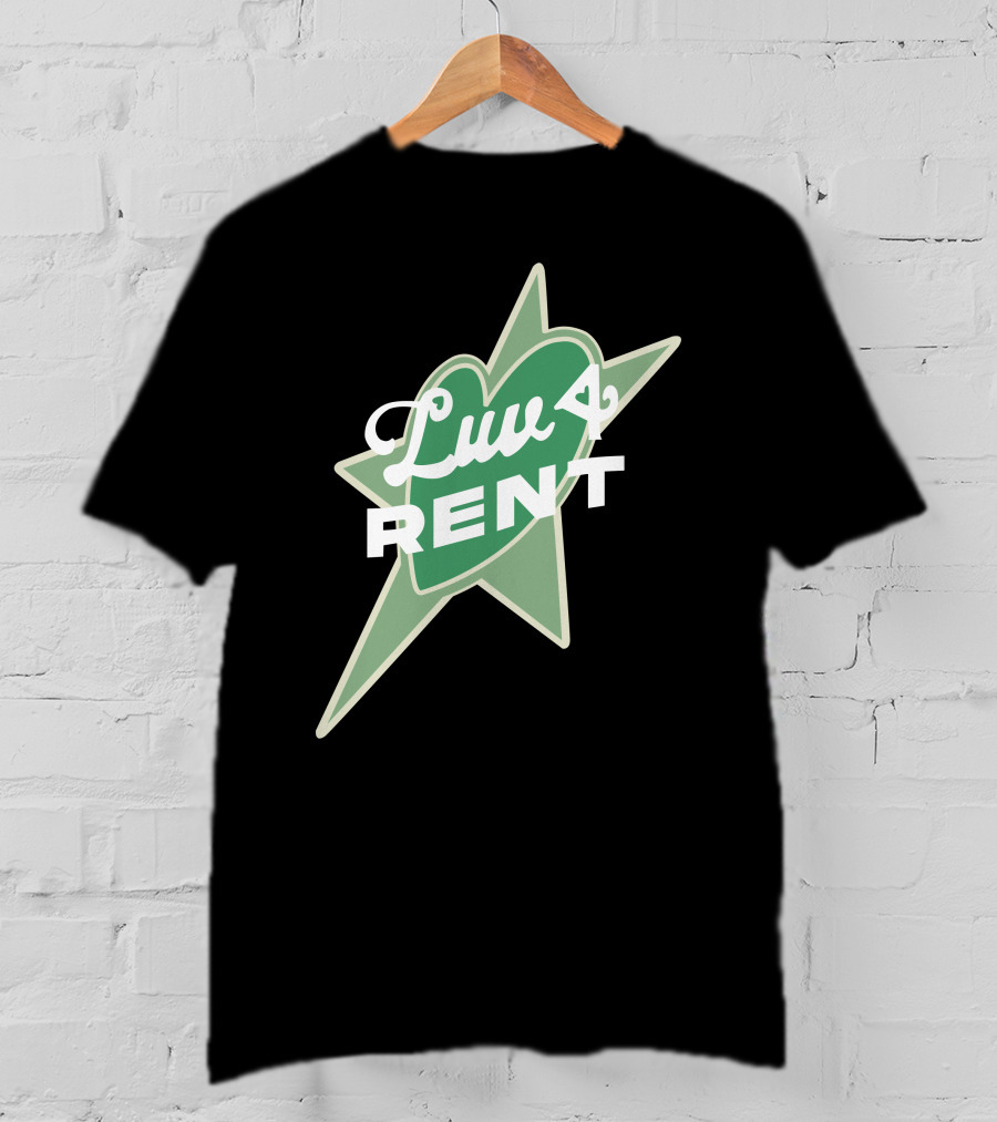 Luv 4 Rent Green Heart With Starburst Background T-Shirt