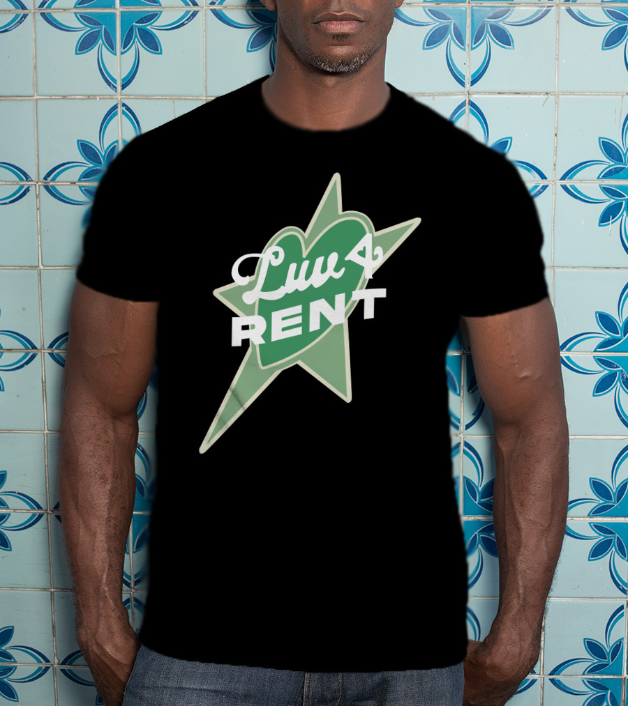 Luv 4 Rent Green Heart With Starburst Background T-Shirt