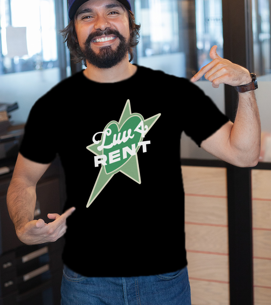 Luv 4 Rent Green Heart With Starburst Background T-Shirt