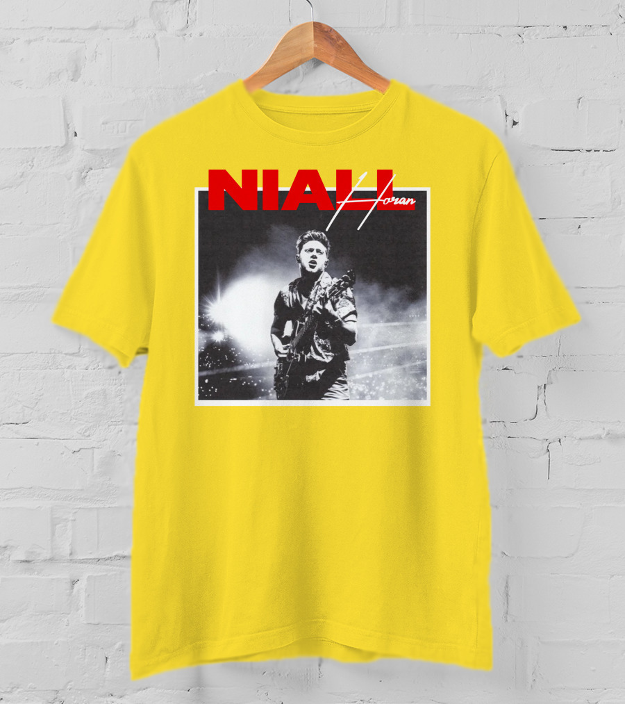 Niall Horan Live Performance Black And White Stage Photo With Red Name Highlight T-Shirt