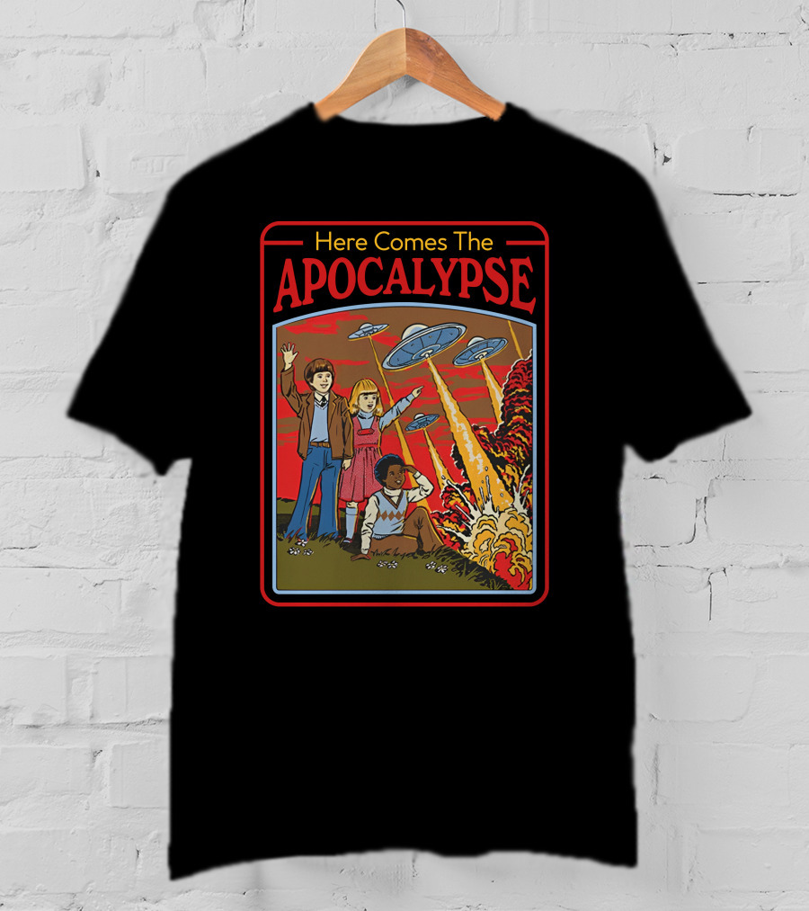 Here Comes The Apocalypse UFO Invasion With Kids And Explosions T-Shirt