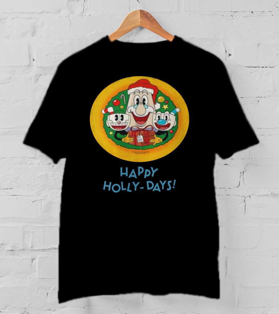 Happy Holly-Days Christmas Santa Cuphead And Mugman T-Shirt