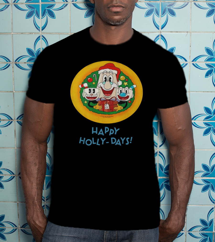 Happy Holly-Days Christmas Santa Cuphead And Mugman T-Shirt