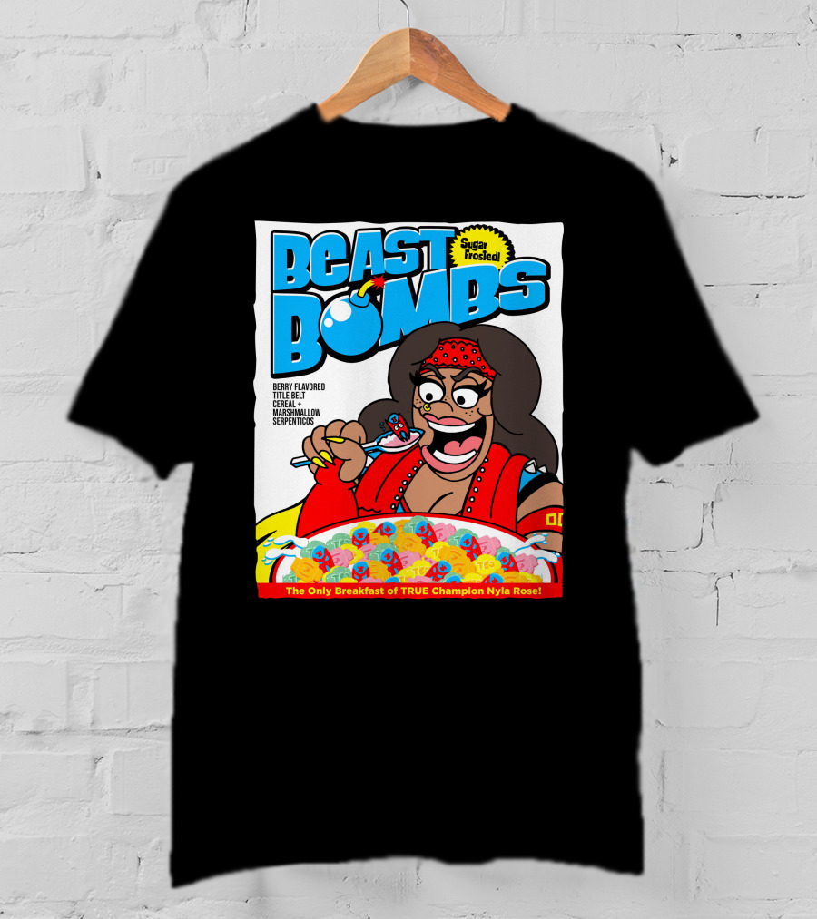 BEAST BOMBS Sugar Frosted Berry Flavored Title Belt Cereal With Marshmallow Serpenticos The Only Breakfast Of True Champion Nyla Rose T-Shirt