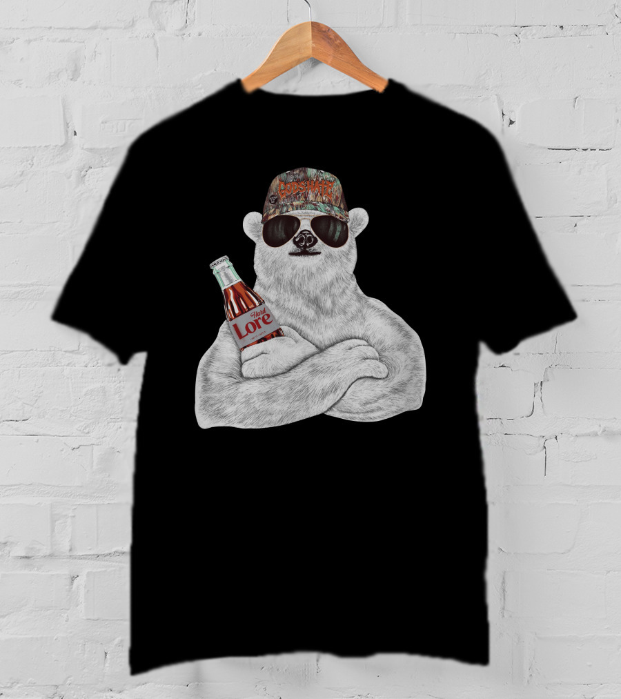 Polar Bear Gods Hate Hard Lore Camo Hat Sunglasses Holding Bottle T-Shirt