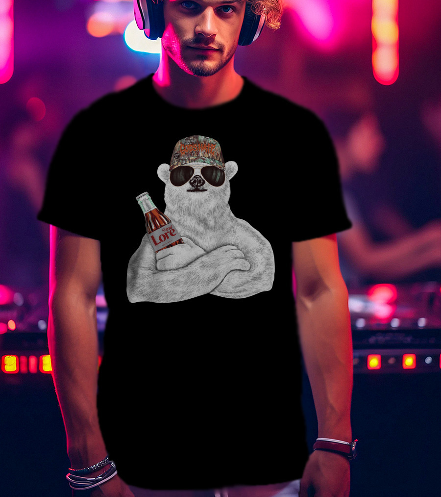 Polar Bear Gods Hate Hard Lore Camo Hat Sunglasses Holding Bottle T-Shirt