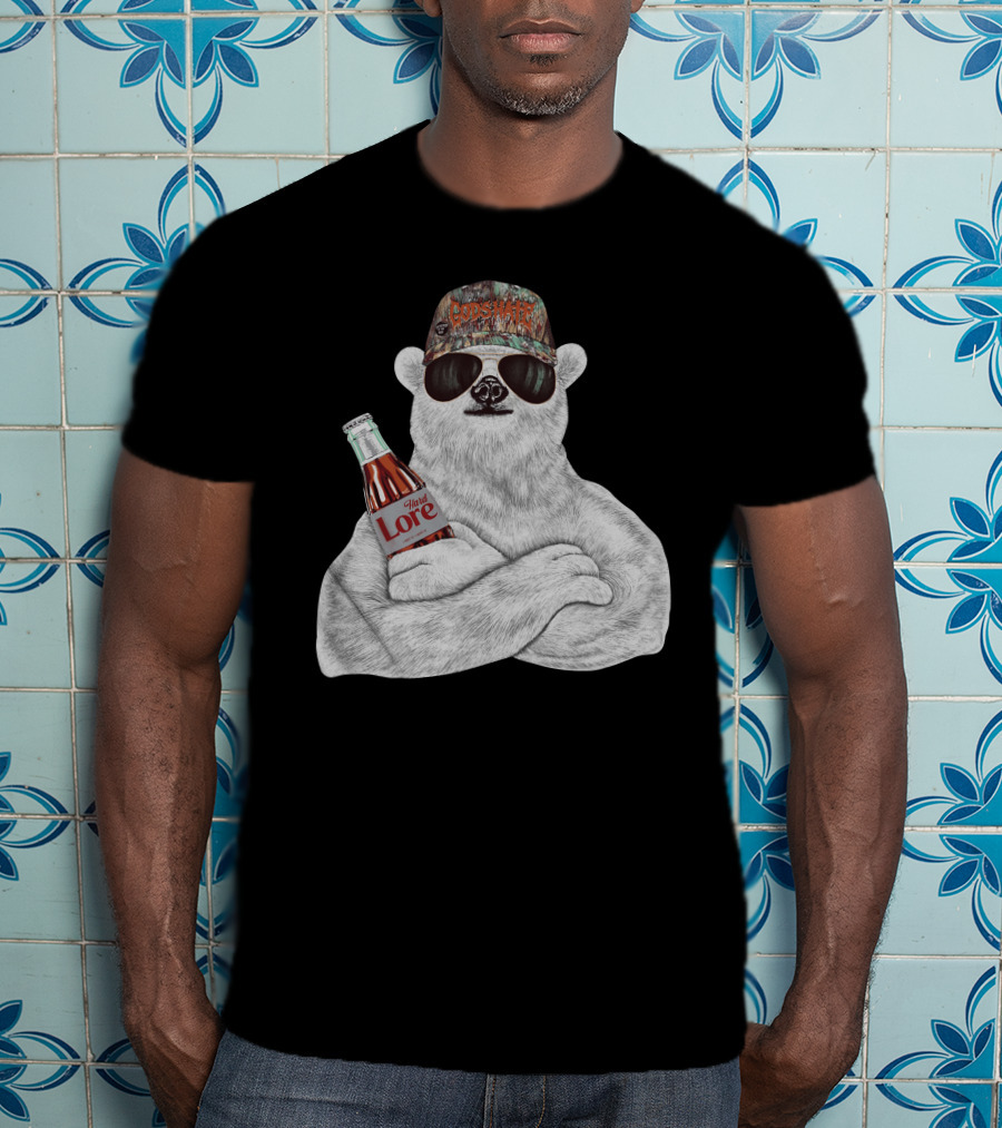 Polar Bear Gods Hate Hard Lore Camo Hat Sunglasses Holding Bottle T-Shirt