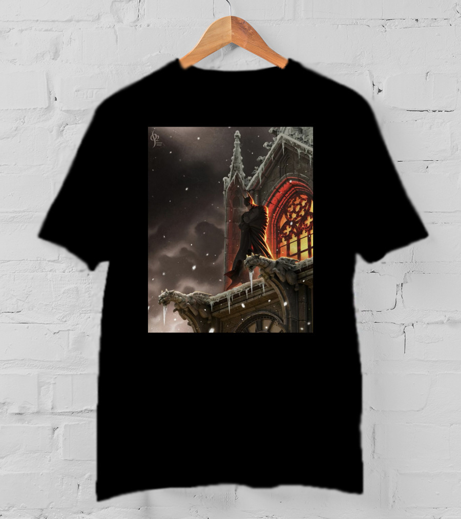 A Knight In The Frost Gothic Cathedral Snowfall Scene T-Shirt