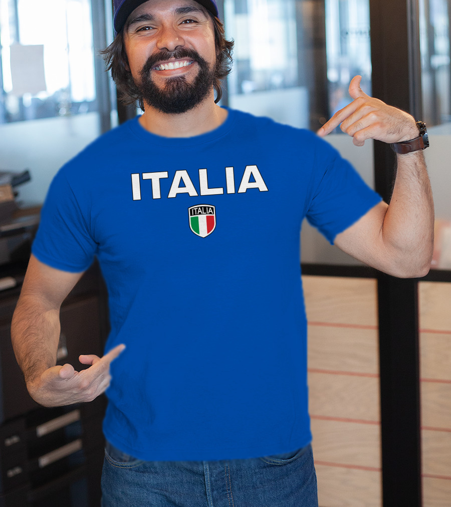 Rubi Rose Wearing Italia Italy Football Crest Blue T-Shirt