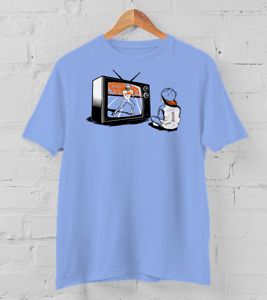 Vibz Idols Tagovailoa Football Fan Watching Retro TV T-Shirt
