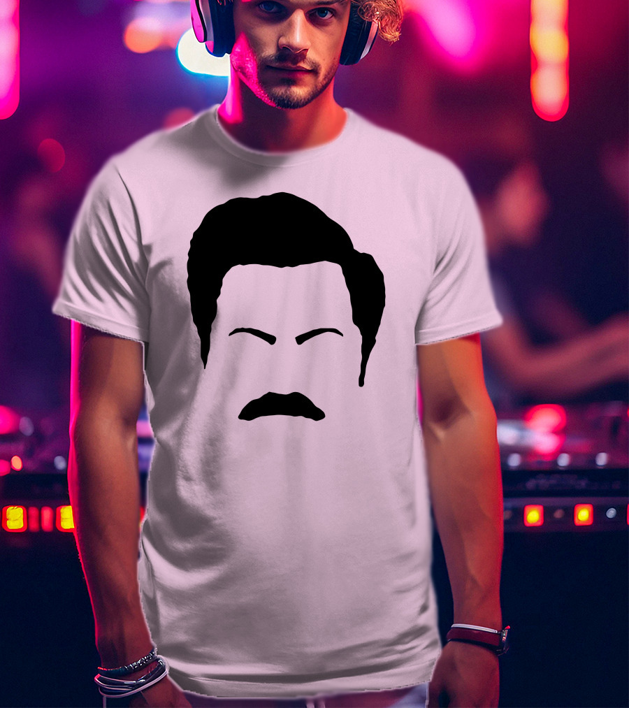 Ron Swanson Mustache Face Silhouette Parks And Recreation T-Shirt