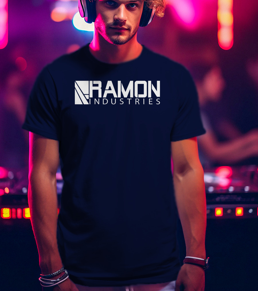 RAMON INDUSTRIES Logo Navy Blue Background T-Shirt