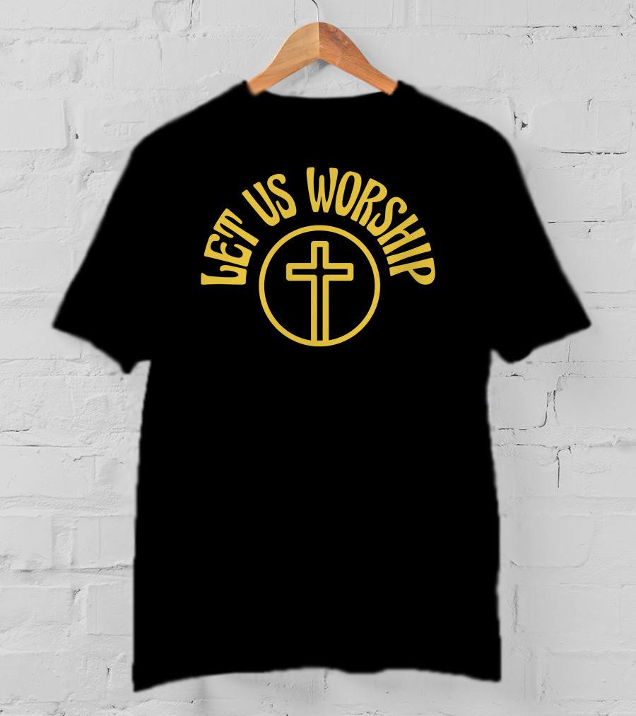 Let Us Worship Yellow Cross Symbol Christianity T-Shirt