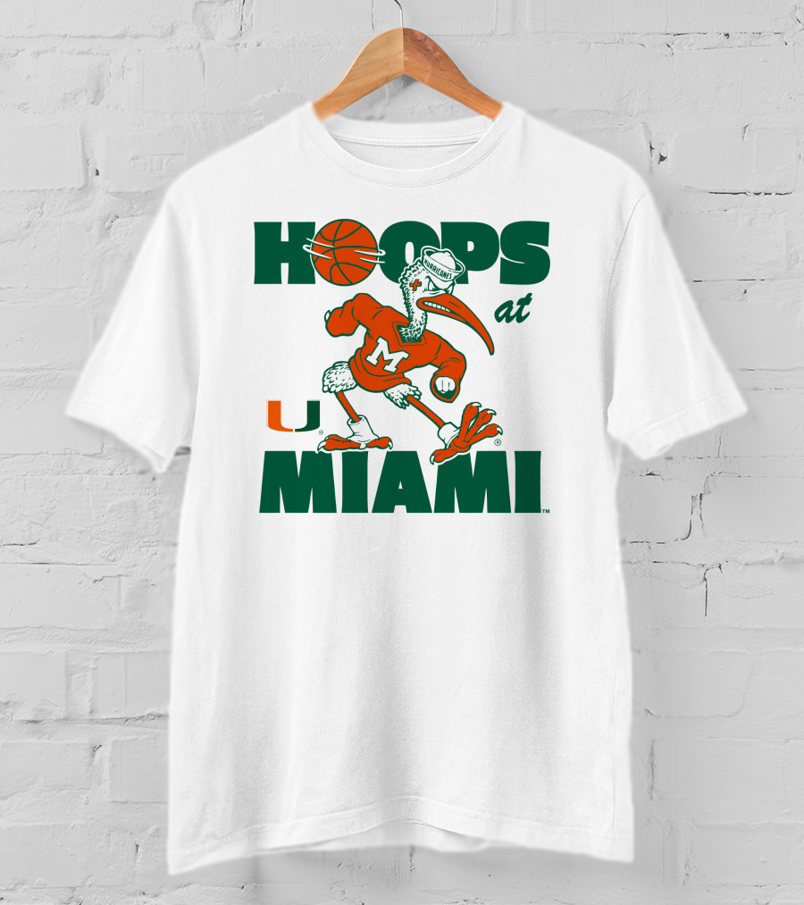 Hoops At Miami Hurricanes Basketball U Miami Bird Mascot T-Shirt