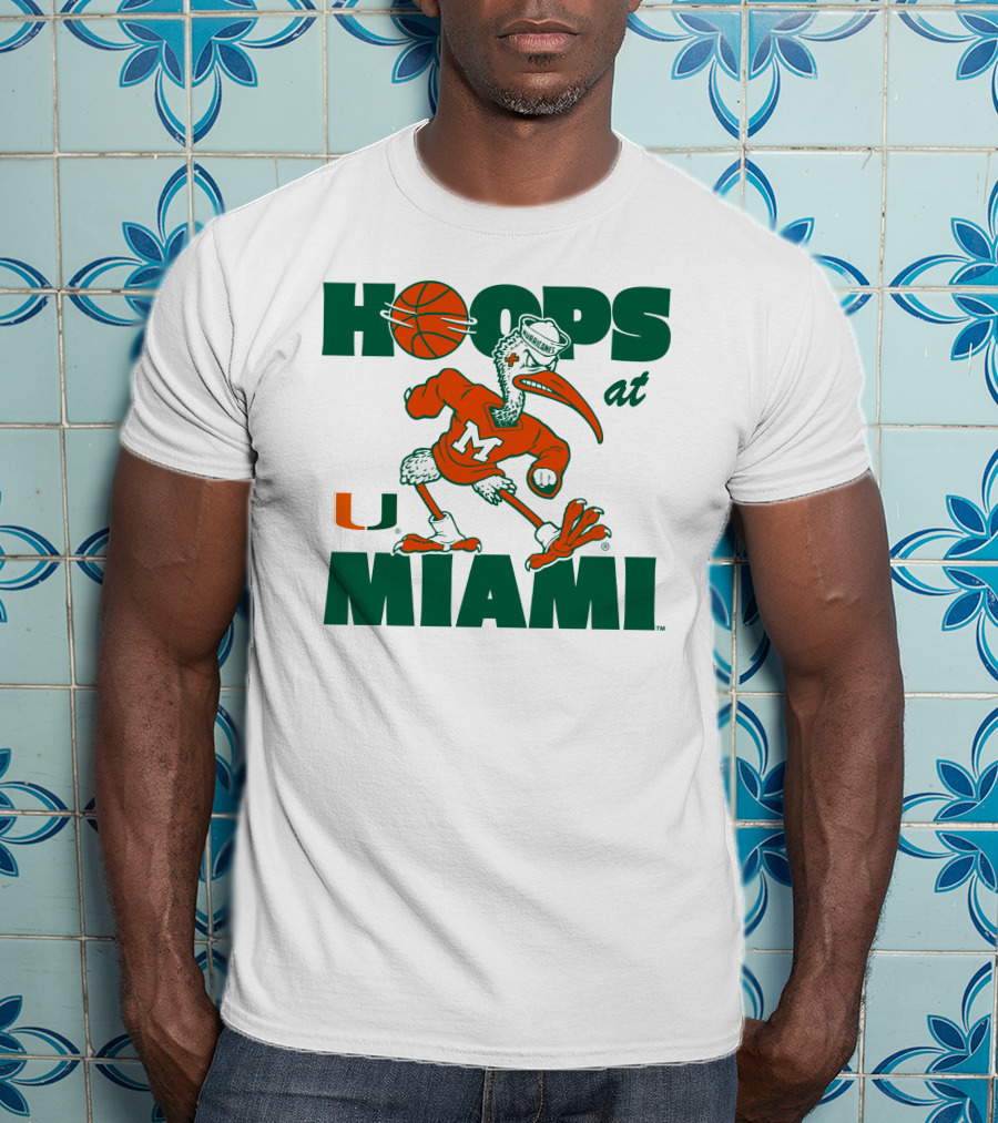 Hoops At Miami Hurricanes Basketball U Miami Bird Mascot T-Shirt